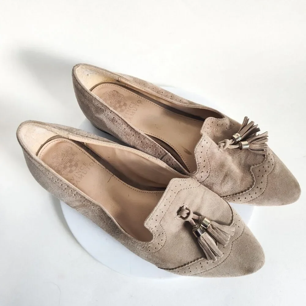Vince Camuto Rizell Beige Suede Leather Pointed Toe Slip On Loafers Flats Size 8